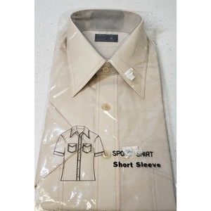 Men's 15-15 1/2 Button Down Short Sleeve Dress Shirt JC Penney Beige NIP